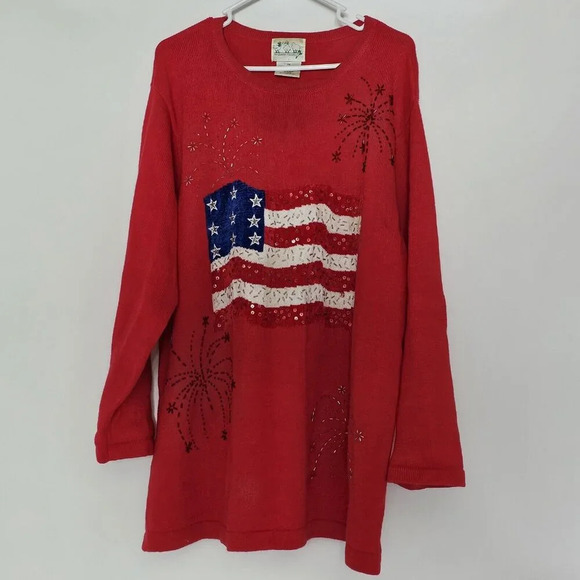 Quacker Factory Womens Sweater Sz 1X Red Long Sleeves Patriotic Flag - Picture 6 of 6